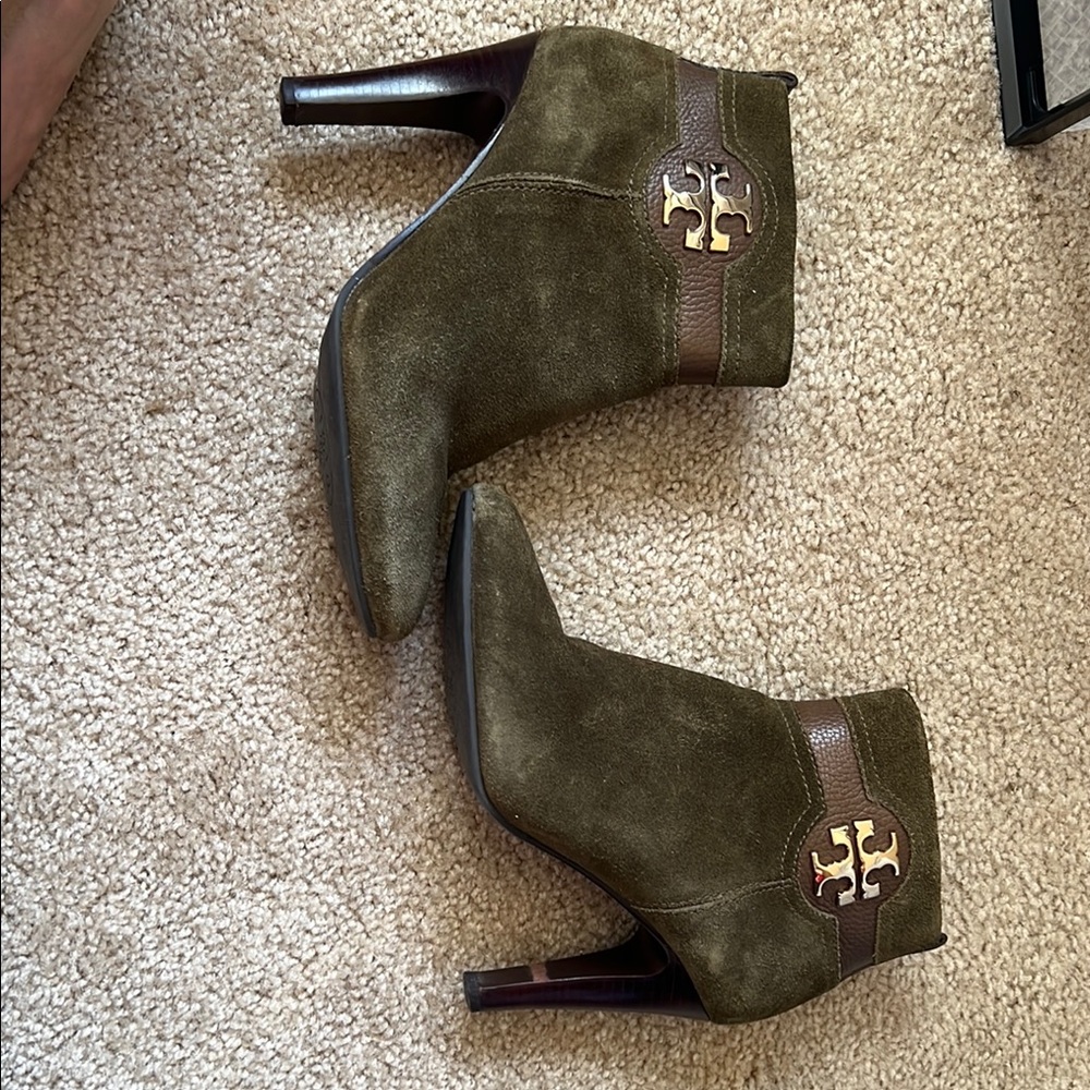 Tory Burch Green and Brown Ankle Booties with High Heel
